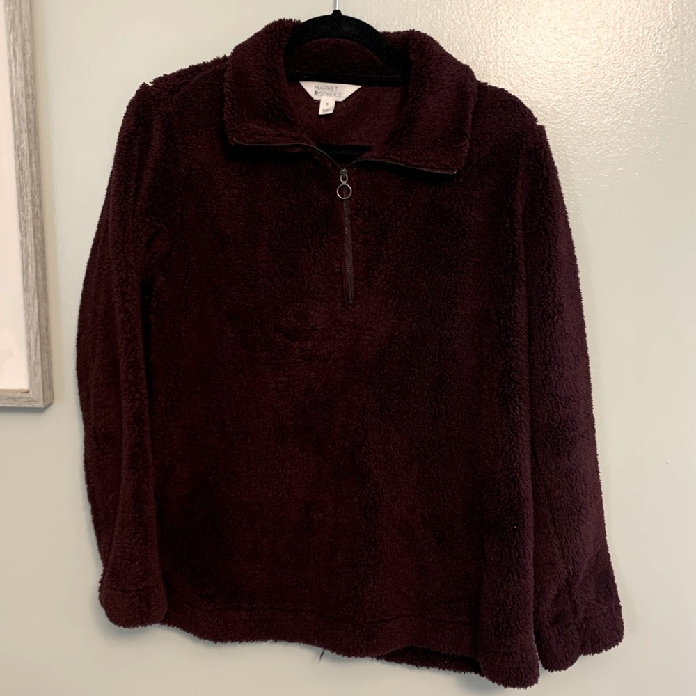 MARKET & SPRUCE FUZZY PURPLE QUARTER ZIP SZ MED